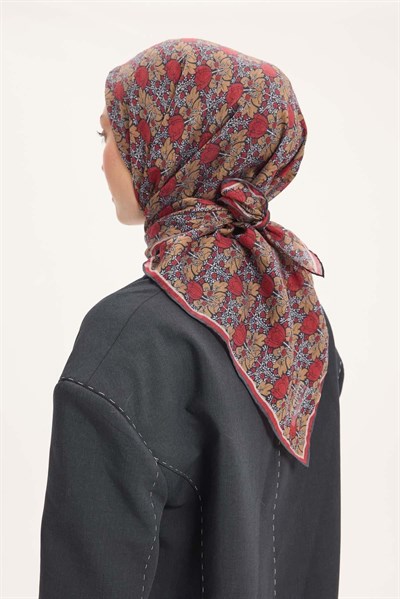 Tencel Monare Eşarp Bahar Desen Kırmızı 90X90