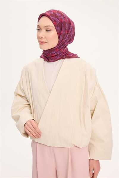 Tencel Monare Eşarp Bahar Desen Kırmızı Mor 90X90