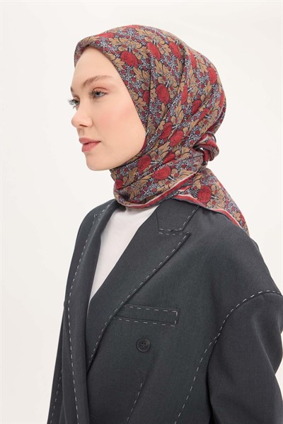 Tencel Monare Eşarp Bahar Desen Kırmızı 90X90