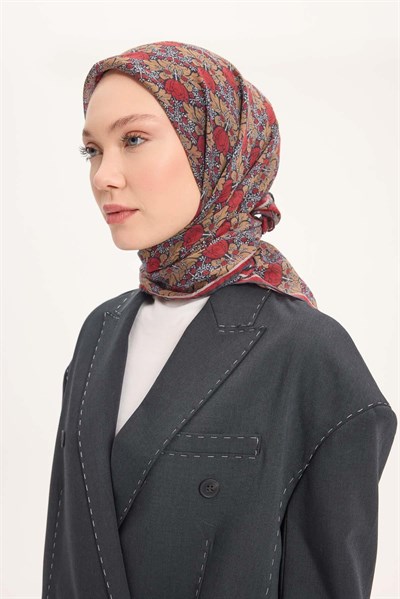 Tencel Monare Eşarp Bahar Desen Kırmızı 90X90