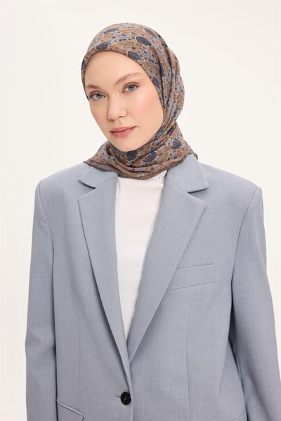 Tencel Monare Eşarp Bahar Desen Koyu Gri 90X90