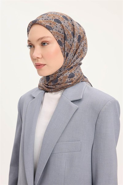 Tencel Monare Eşarp Bahar Desen Koyu Gri 90X90