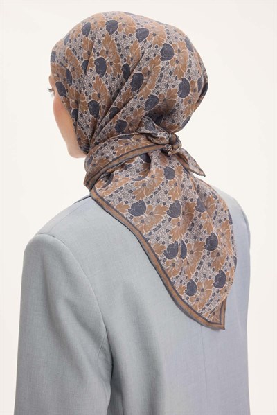 Tencel Monare Eşarp Bahar Desen Koyu Gri 90X90