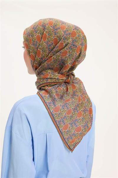 Tencel Monare Eşarp Bahar Desen Koyu Turuncu 90X90