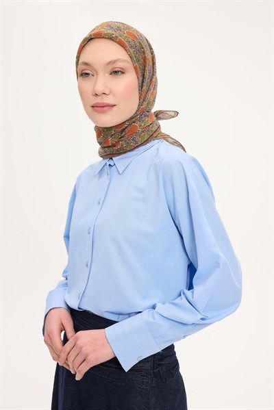 Tencel Monare Eşarp Bahar Desen Koyu Turuncu 90X90