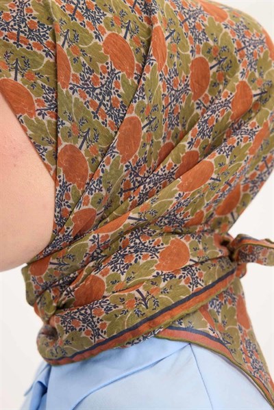 Tencel Monare Eşarp Bahar Desen Koyu Turuncu 90X90