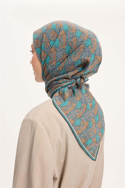 Tencel Monare Eşarp Bahar Desen Petrol Yeşili 90X90