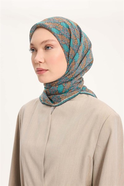 Tencel Monare Eşarp Bahar Desen Petrol Yeşili 90X90
