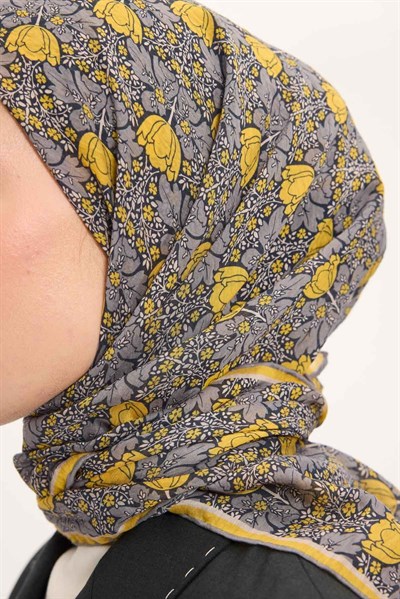 Tencel Monare Eşarp Bahar Desen Sarı 90X90