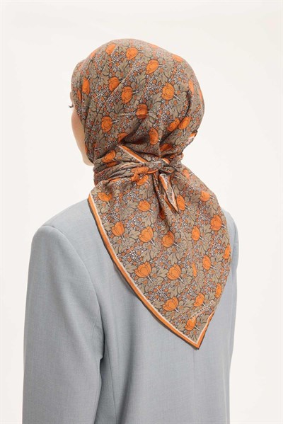 Tencel Monare Eşarp Bahar Desen Turuncu 90X90
