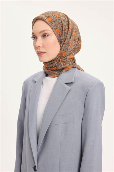 Tencel Monare Eşarp Bahar Desen Turuncu 90X90