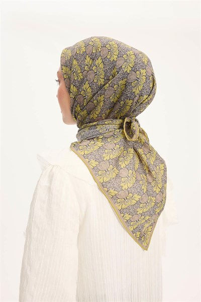 Tencel Monare Eşarp Bahar Desen Yağ Yeşili 90X90