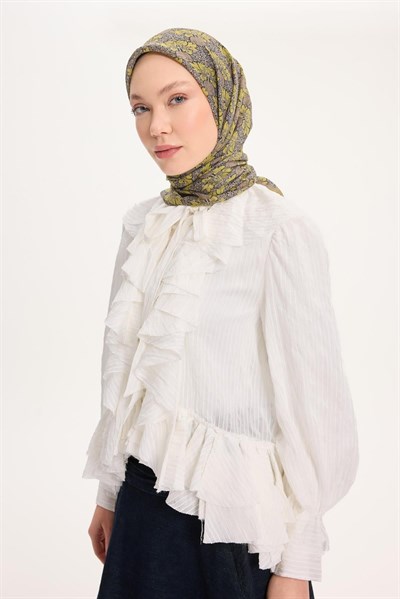 Tencel Monare Eşarp Bahar Desen Yağ Yeşili 90X90