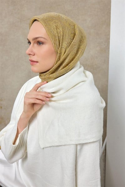 Tencel Monare Eşarp Etnik Desen Asit Yeşili 90X90