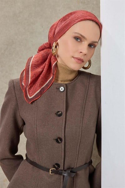 Tencel Monare Eşarp Etnik Desen Bordo 90X90