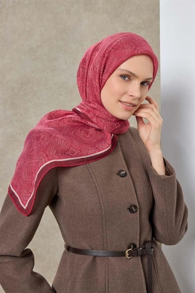 Tencel Monare Eşarp Etnik Desen Fuşya 90X90