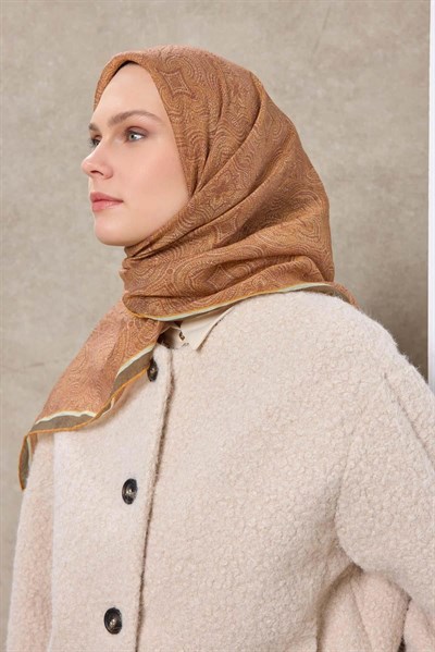 Tencel Monare Eşarp Etnik Desen Haki 90X90