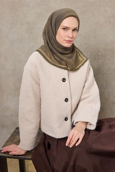 Tencel Monare Eşarp Etnik Desen Haki 90X90