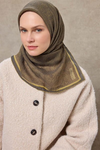 Tencel Monare Eşarp Etnik Desen Haki 90X90