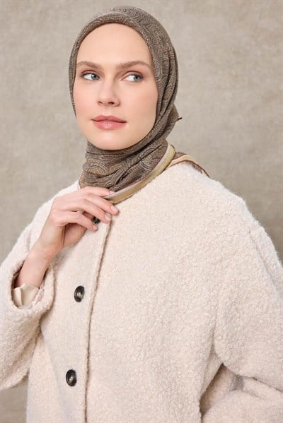 Tencel Monare Eşarp Etnik Desen Kahverengi 90X90