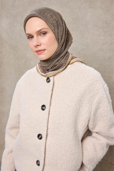 Tencel Monare Eşarp Etnik Desen Kahverengi 90X90