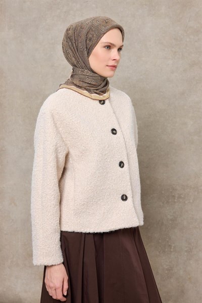 Tencel Monare Eşarp Etnik Desen Kahverengi 90X90