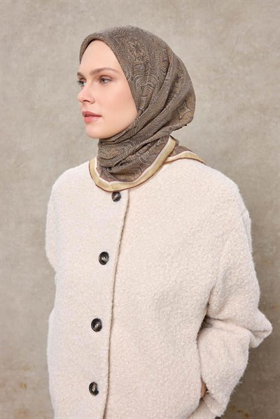 Tencel Monare Eşarp Etnik Desen Kahverengi 90X90