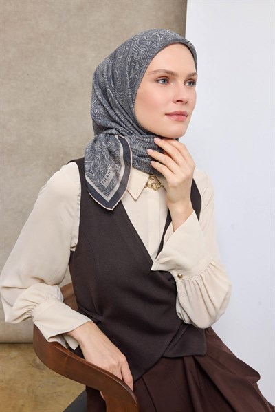 Tencel Monare Eşarp Etnik Desen Koyu Indigo 90X90