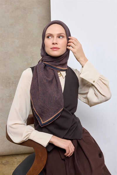 Tencel Monare Eşarp Etnik Desen Lacivert 90X90