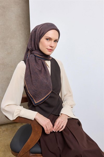 Tencel Monare Eşarp Etnik Desen Lacivert 90X90