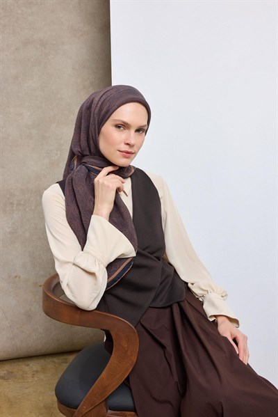 Tencel Monare Eşarp Etnik Desen Lacivert 90X90