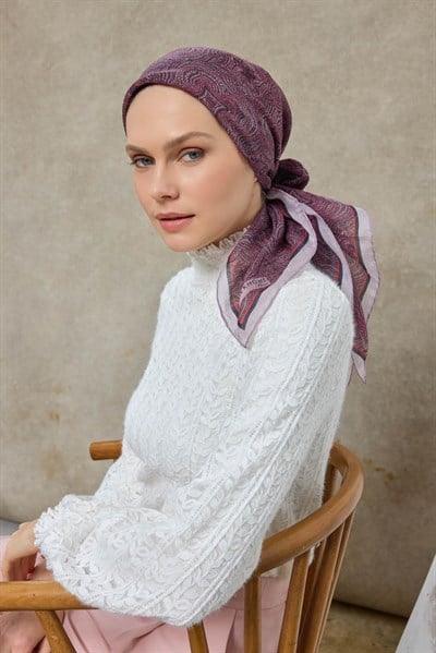 Tencel Monare Eşarp Etnik Desen Lila 90X90