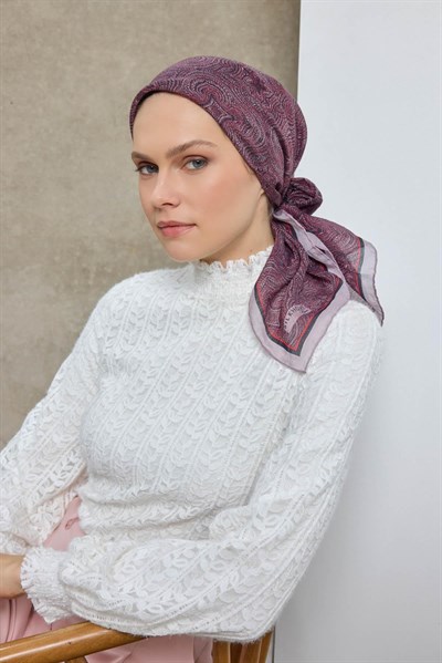 Tencel Monare Eşarp Etnik Desen Lila 90X90