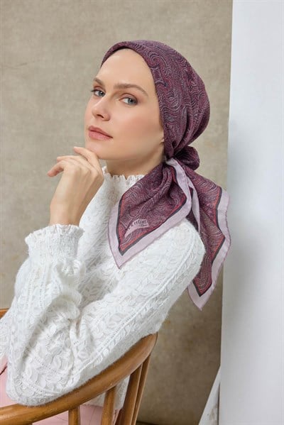 Tencel Monare Eşarp Etnik Desen Lila 90X90