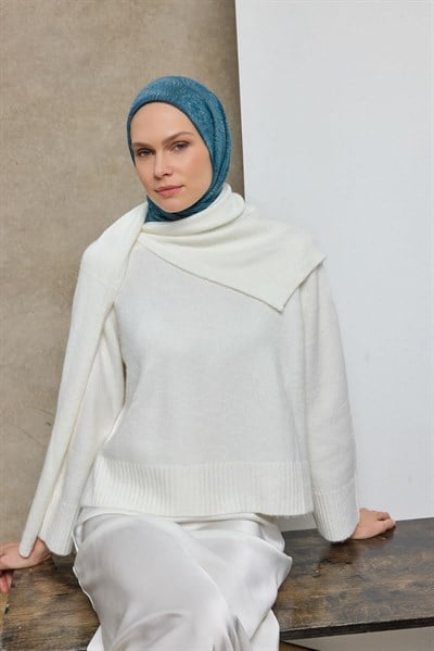 Tencel Monare Eşarp Etnik Desen Mavi 90X90