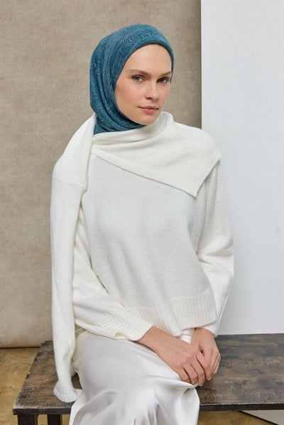 Tencel Monare Eşarp Etnik Desen Mavi 90X90