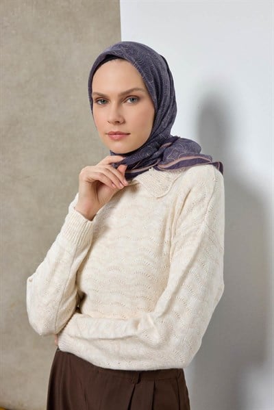 Tencel Monare Eşarp Etnik Desen Mor 90X90