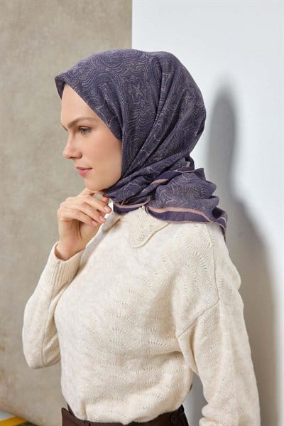 Tencel Monare Eşarp Etnik Desen Mor 90X90
