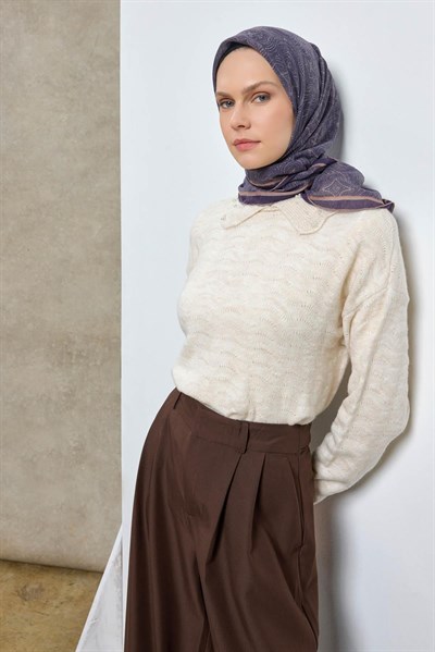 Tencel Monare Eşarp Etnik Desen Mor 90X90
