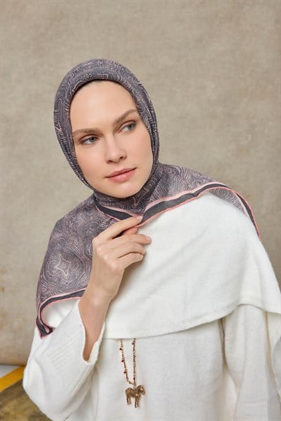 Tencel Monare Eşarp Etnik Desen Pudra Pembe 90X90