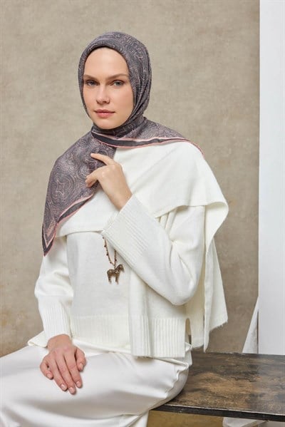 Tencel Monare Eşarp Etnik Desen Pudra Pembe 90X90