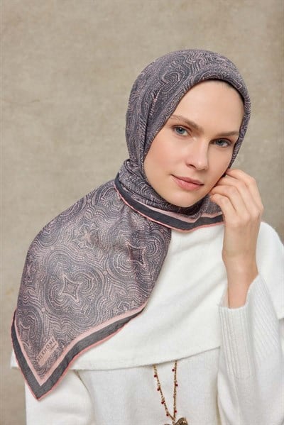 Tencel Monare Eşarp Etnik Desen Pudra Pembe 90X90