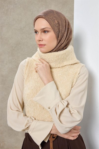 Tencel Monare Eşarp Etnik Desen Pudra Vizon 90X90