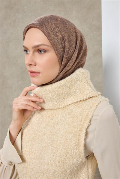 Tencel Monare Eşarp Etnik Desen Pudra Vizon 90X90