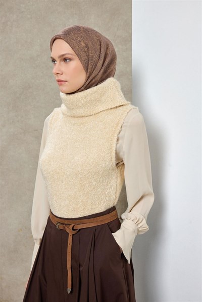 Tencel Monare Eşarp Etnik Desen Pudra Vizon 90X90