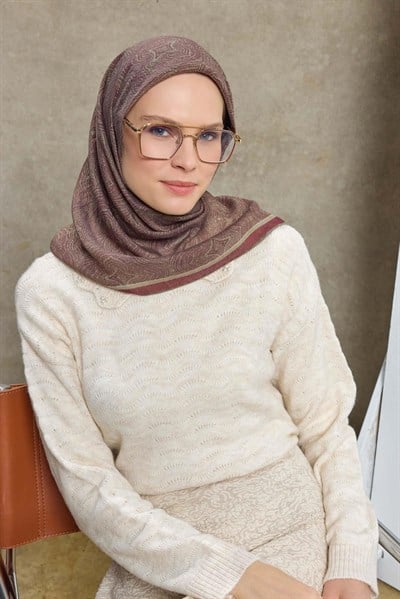 Tencel Monare Eşarp Etnik Desen Şarabi 90X90