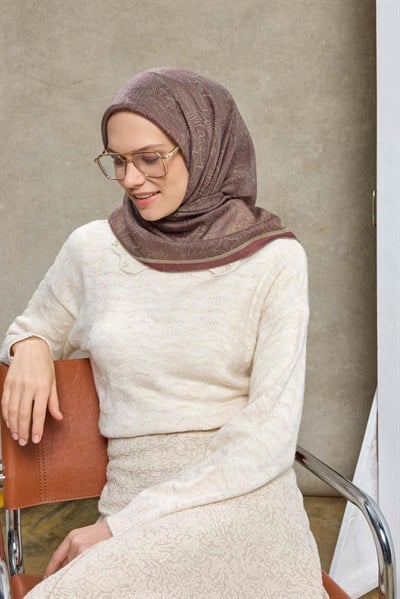 Tencel Monare Eşarp Etnik Desen Şarabi 90X90