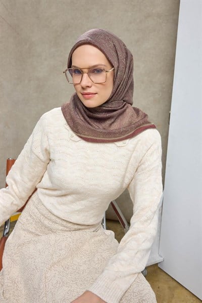 Tencel Monare Eşarp Etnik Desen Şarabi 90X90