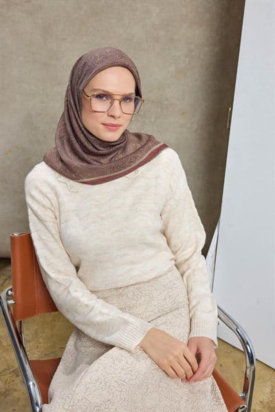 Tencel Monare Eşarp Etnik Desen Şarabi 90X90