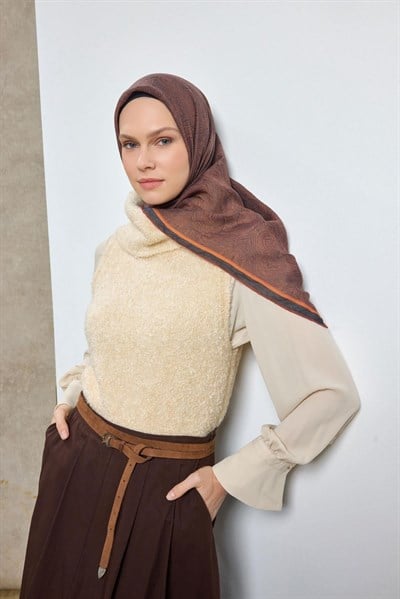 Tencel Monare Eşarp Etnik Desen Siyah 90X90